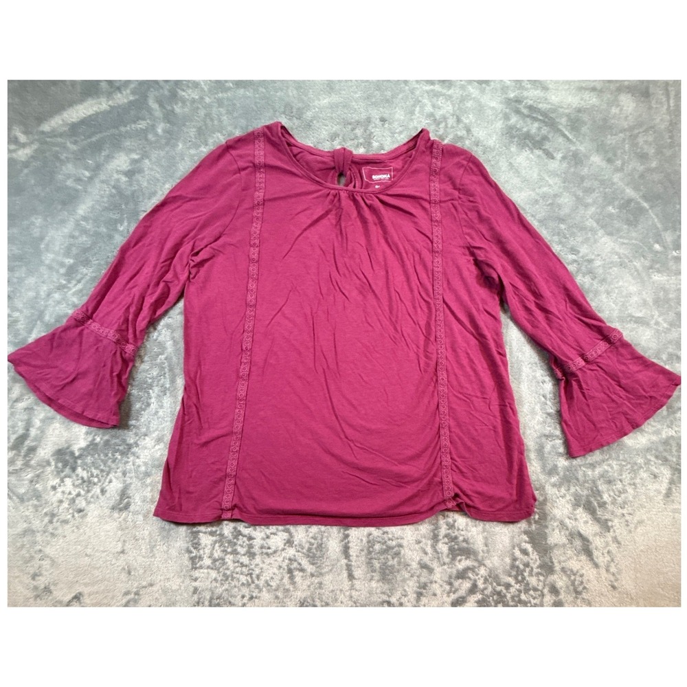 Sonoma Goods For Life Berry Pink Bell Sleeve Crochet Lace Top PL Boho Peasant